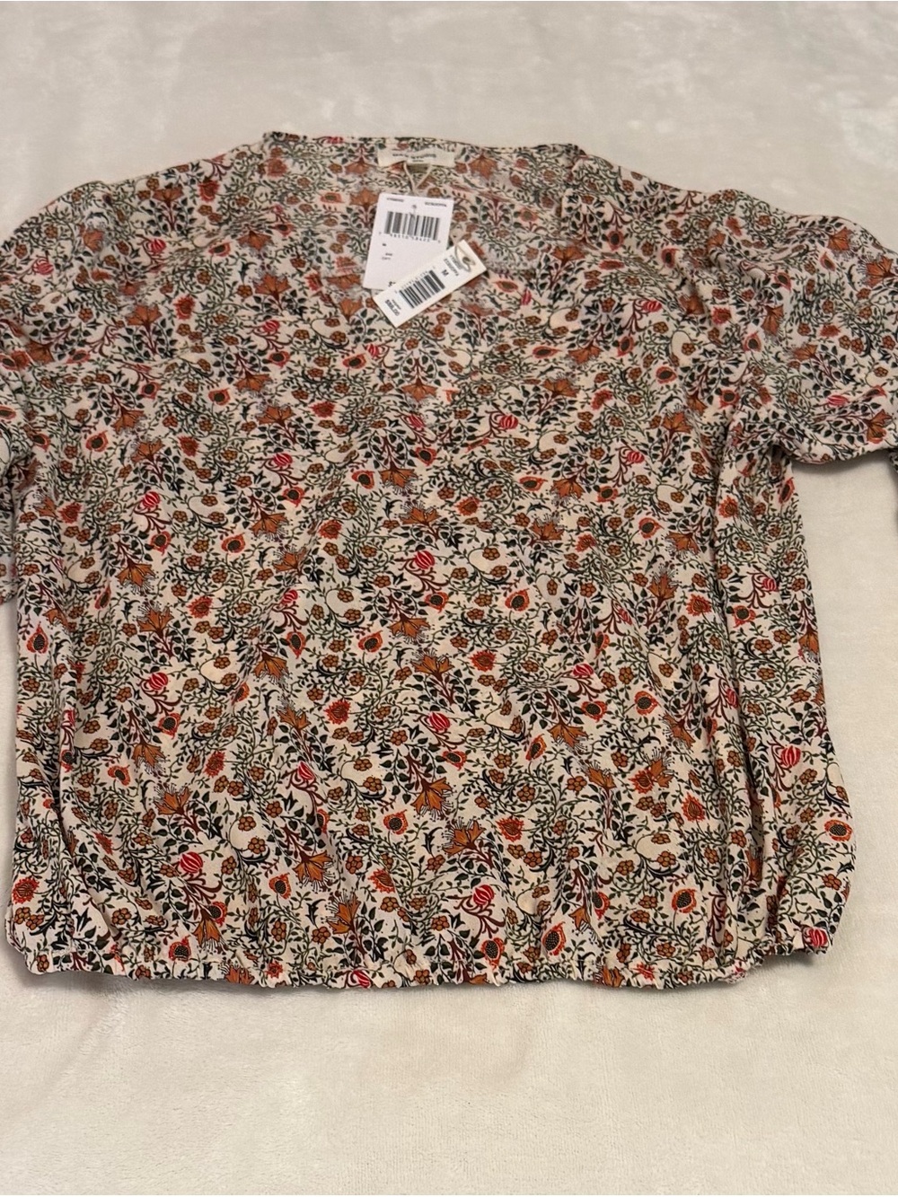 Max Studio Floral Short Sleeve Blouse in Cream, Orange, Red